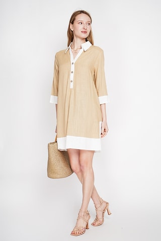 Vestido recto de lino - Camel