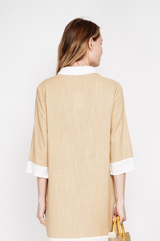 Vestido recto de lino - Camel