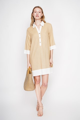 Vestido recto de lino - Camel