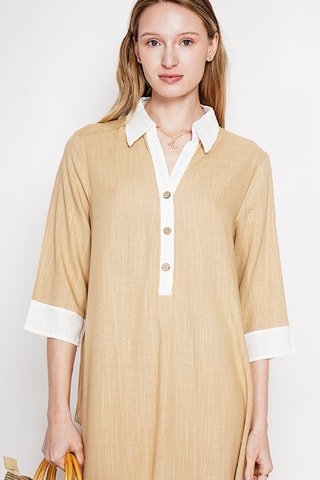 Vestido recto de lino - Camel