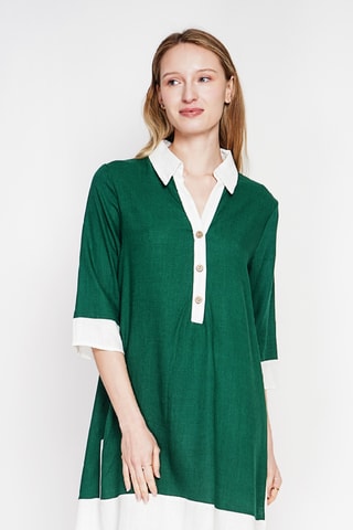 Vestido recto de lino - Azul