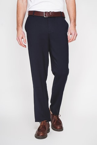 Pantalón recto de lino - Azul marino