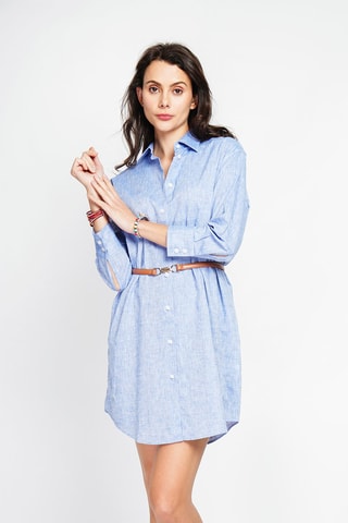 Vestido camisero de lino - Azul