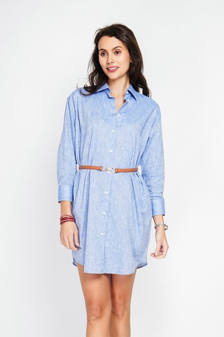 Vestido camisero de lino - Azul