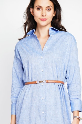 Vestido camisero de lino - Azul