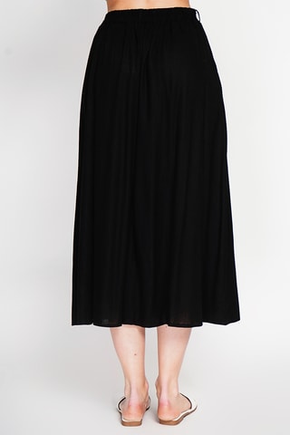 Falda evasé de lino - Negro