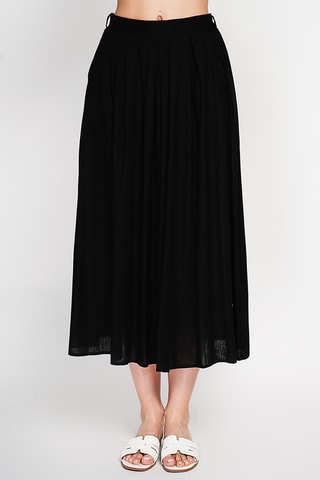 Falda evasé de lino - Negro