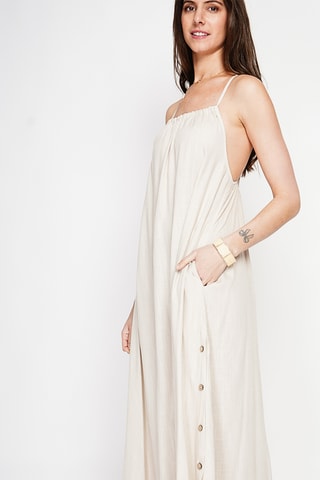 Vestido largo de lino - Beige