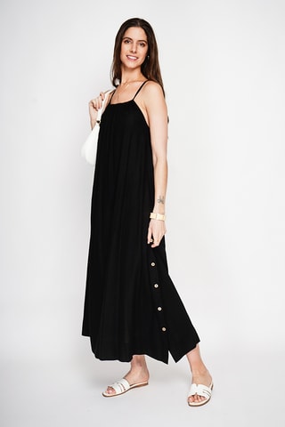 Vestido largo de lino - Negro