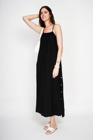 Vestido largo de lino - Negro