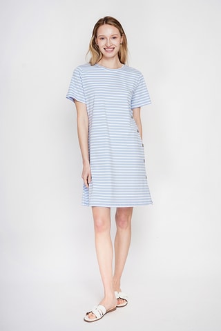 Vestido recto de lino - Azul