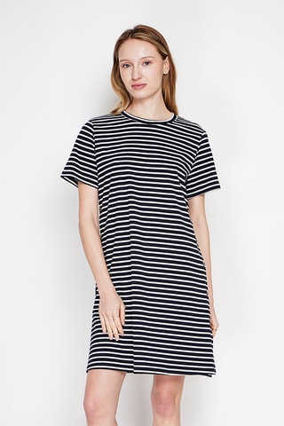 Vestido recto de lino - Azul marino