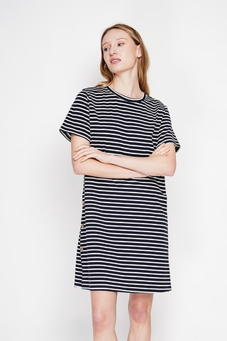 Vestido recto de lino - Azul marino