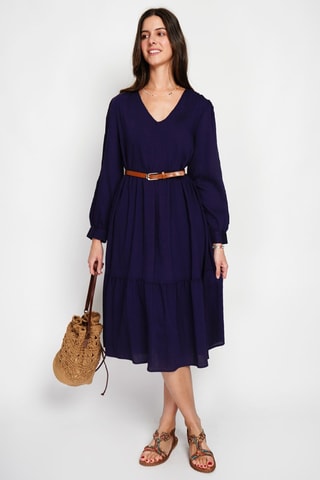Vestido largo de lino - Azul marino