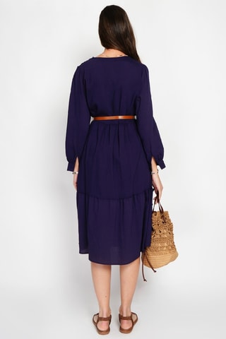 Vestido largo de lino - Azul marino