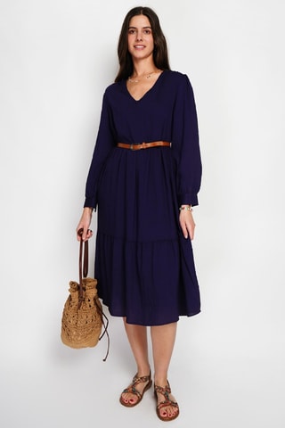 Vestido largo de lino - Azul marino