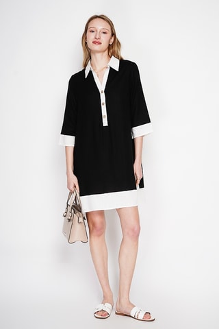 Vestido recto de lino - Negro