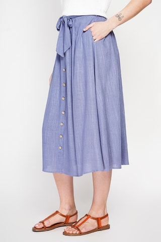 Falda midi de lino - Azul