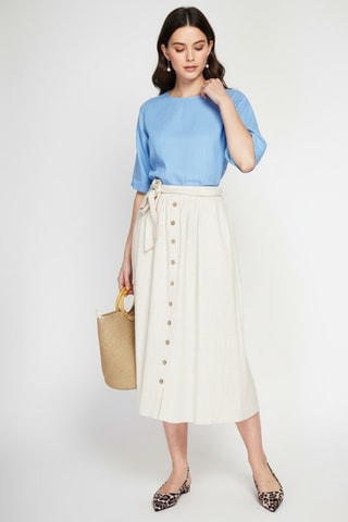 Falda midi de lino - Beige