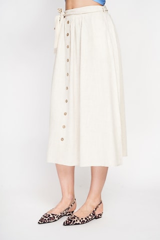 Falda midi de lino - Beige