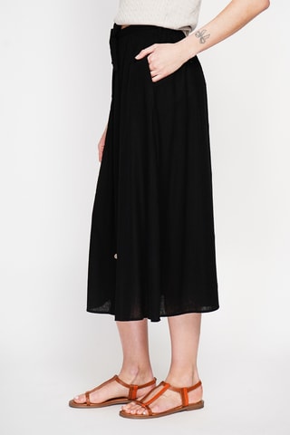 Falda midi de lino - Negro