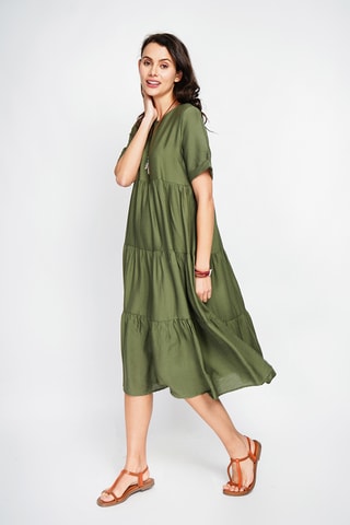 Vestido midi de lino - Caqui