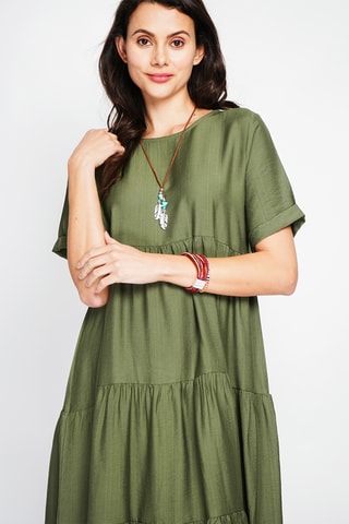 Vestido midi de lino - Caqui