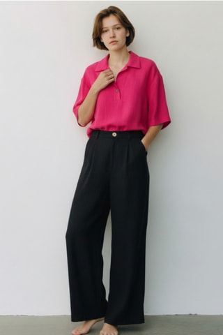 Pantalón ancho de lino - Negro