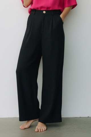 Pantalón ancho de lino - Negro