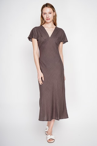 Vestido largo de lino - Marrón