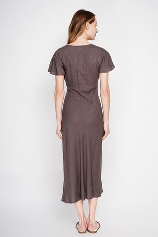 Vestido largo de lino - Marrón