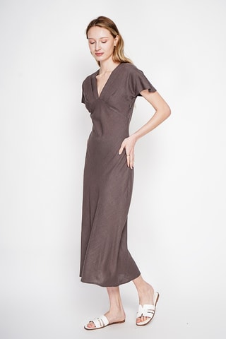 Vestido largo de lino - Marrón