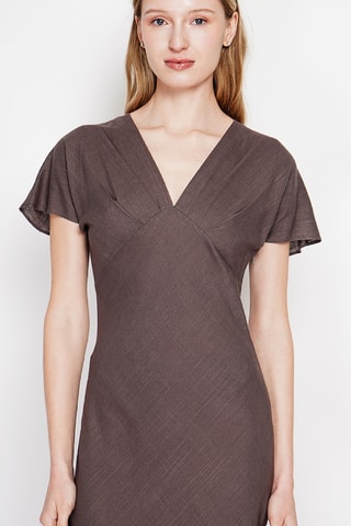Vestido largo de lino - Marrón