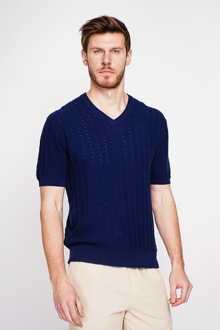 Camiseta de algodón orgánico y lino - Azul marino