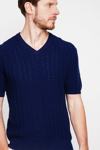 Camiseta de algodón orgánico y lino - Azul marino