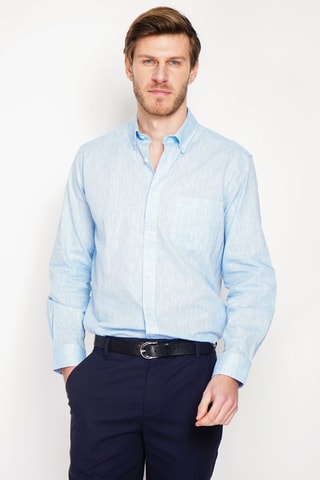 Camisa regular fit de lino - Celeste