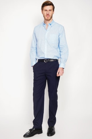 Camisa regular fit de lino - Celeste