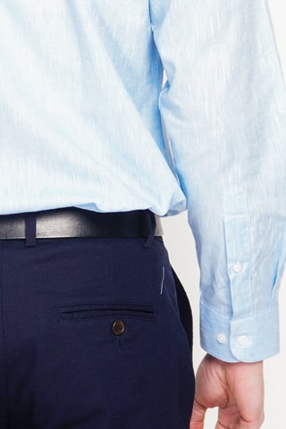Camisa regular fit de lino - Celeste