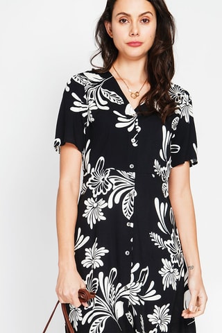 Vestido camisero de lino - Negro y blanco
