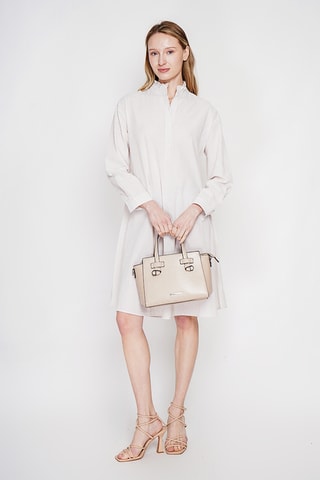 Vestido trapecio de lino - Beige