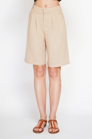 Bermudas de lino de tiro alto - Camel