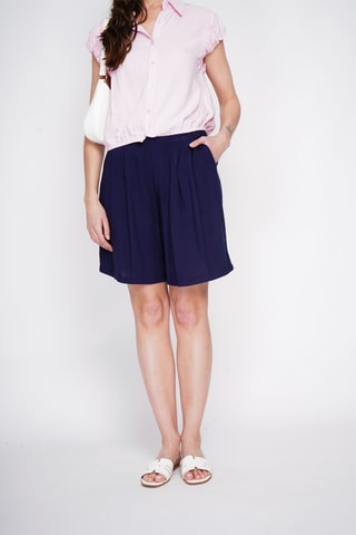Bermudas de lino de tiro alto - Azul marino
