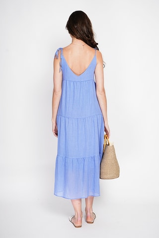 Vestido evasé de lino - Azul