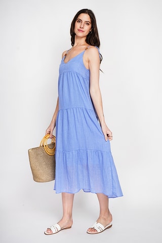 Vestido evasé de lino - Azul
