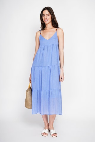 Vestido evasé de lino - Azul