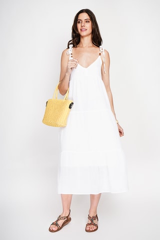 Vestido evasé de lino - Blanco