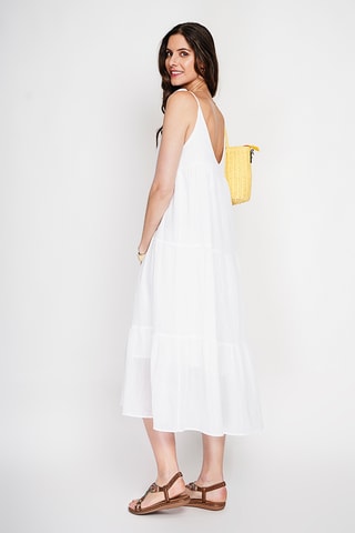 Vestido evasé de lino - Blanco