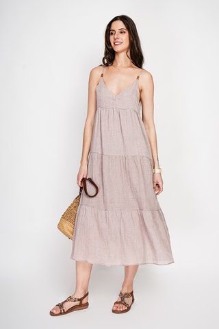 Vestido evasé de lino - Beige