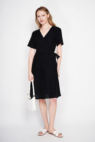 Vestido cruzado de lino - Negro