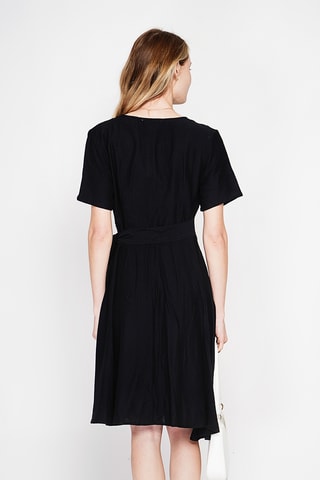 Vestido cruzado de lino - Negro